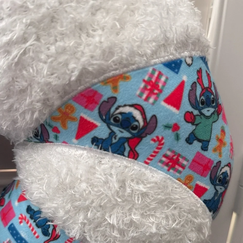 NWT Disney Stitch Candy Cane Blue & White Christmas Present Plush Pillow